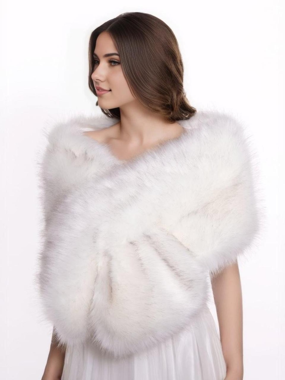 Tulip Bridal White Faux Fur Bridal Stole Wrap Large